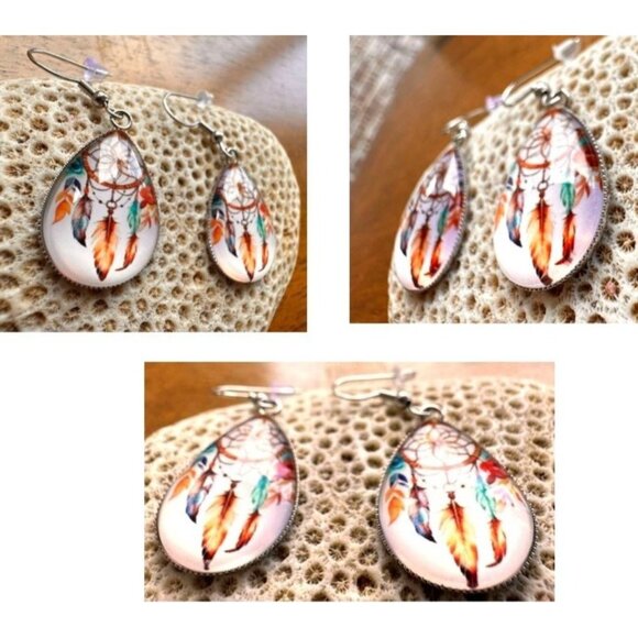 Native American Dreamcatcher Earrings New Teardrop Feathers Reservation … - Picture 4 of 12